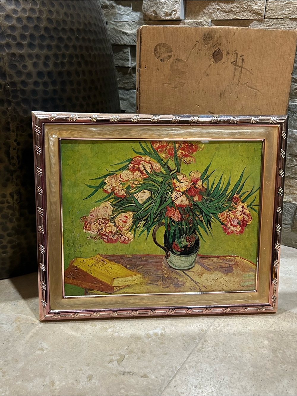 VAN GOGH Vintage Book Print- “Vase with Oleanders and Books” Framed